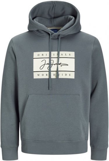 Jack & Jones Frederiksberg Box Script Hoodie Grey - Puloverji & jopice - Moški Puloverji & Jopice za Močnejše Postave