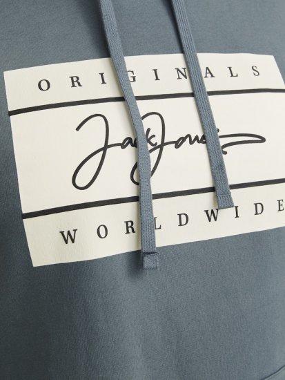 Jack & Jones Frederiksberg Box Script Hoodie Grey - Puloverji & jopice - Moški Puloverji & Jopice za Močnejše Postave
