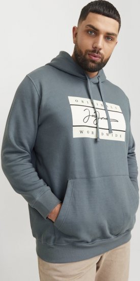 Jack & Jones Frederiksberg Box Script Hoodie Grey - Puloverji & jopice - Moški Puloverji & Jopice za Močnejše Postave