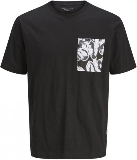 Jack & Jones Split Pocket Print T-Shirt Black - Kratke Majice - Moške kratke majice za močnejše postave