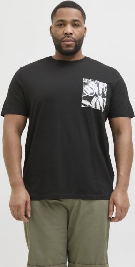 Jack & Jones Split Pocket Print T-Shirt Black - Kratke Majice - Moške kratke majice za močnejše postave
