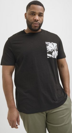 Jack & Jones Split Pocket Print T-Shirt Black - Kratke Majice - Moške kratke majice za močnejše postave