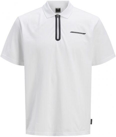 Jack & Jones Fusion Pique Zipper Polo Bright White - Polo majice - Moške Polo Majice za Močnejše Postave