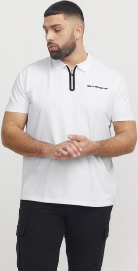 Jack & Jones Fusion Pique Zipper Polo Bright White - Polo majice - Moške Polo Majice za Močnejše Postave