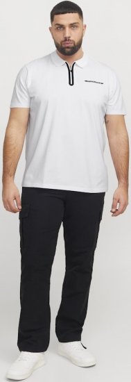 Jack & Jones Fusion Pique Zipper Polo Bright White - Polo majice - Moške Polo Majice za Močnejše Postave