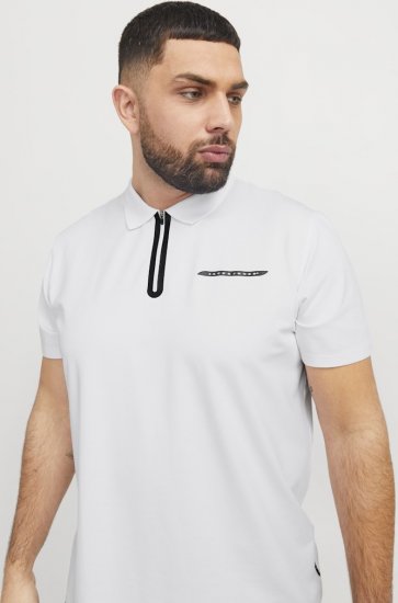 Jack & Jones Fusion Pique Zipper Polo Bright White - Polo majice - Moške Polo Majice za Močnejše Postave