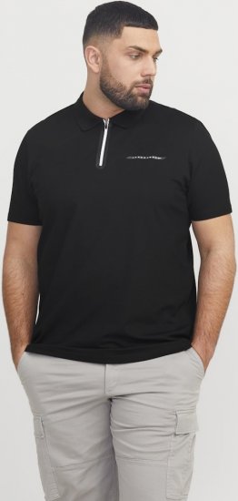 Jack & Jones Fusion Pique Zipper Polo Black - Polo majice - Moške Polo Majice za Močnejše Postave