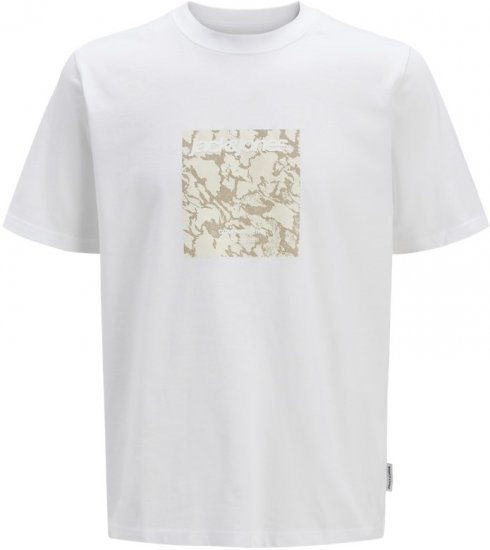 Jack & Jones Tarmac Camo Crew Neck T-Shirt Bright White - Kratke Majice - Moške kratke majice za močnejše postave