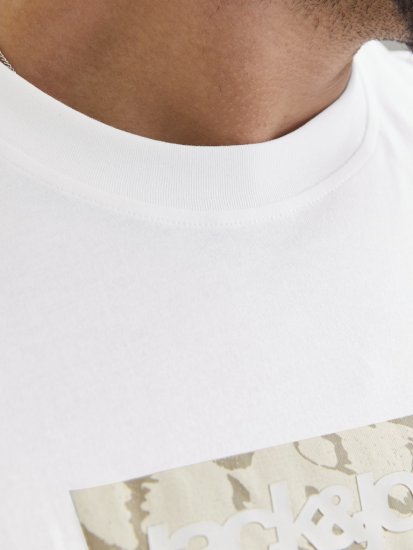 Jack & Jones Tarmac Camo Crew Neck T-Shirt Bright White - Kratke Majice - Moške kratke majice za močnejše postave