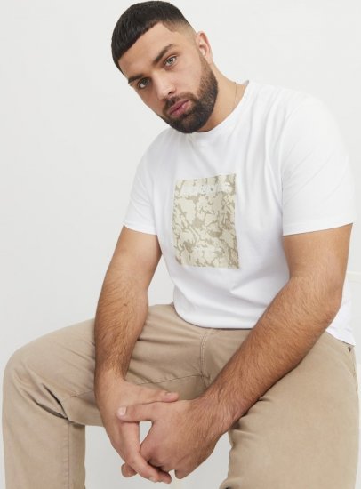 Jack & Jones Tarmac Camo Crew Neck T-Shirt Bright White - Kratke Majice - Moške kratke majice za močnejše postave