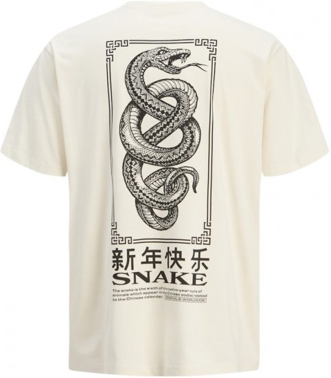 Jack & Jones Snake Crew Neck T-Shirt Antique White - Kratke Majice - Moške kratke majice za močnejše postave