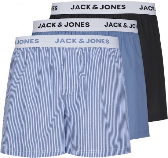 Jack & Jones TOKYO Woven Coronet Blue - Blue Stripes Boxers 3-Pack Black - Spodnje perilo & kopalne hlače - Moško Spodnje Perilo za močnejše postave
