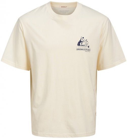 Jack & Jones Bellagio Collage Crew Neck T-Shirt Antique White - Kratke Majice - Moške kratke majice za močnejše postave