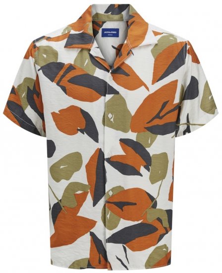 Jack & Jones Vira Marshall AOP Short Sleeve Shirt Cloud Dancer - Srajce - Moške srajce za Močnejše Postave