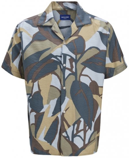 Jack & Jones Vira Marshall AOP Short Sleeve Shirt Silver Sage - Srajce - Moške srajce za Močnejše Postave