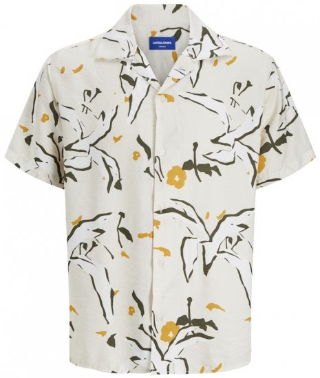Jack & Jones Vira Marshall AOP Short Sleeve Shirt Buttercream - Srajce - Moške srajce za Močnejše Postave