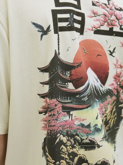 Jack & Jones Fuji Crew Neck T-Shirt Antique White - Kratke Majice - Moške kratke majice za močnejše postave