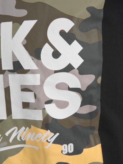 Jack & Jones JJPETE SHAPE Camo Print T-Shirt Black - Kratke Majice - Moške kratke majice za močnejše postave