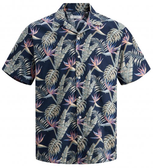 Jack & Jones JJCOASTAL RESORT Floral Shirt Navy - Srajce - Moške srajce za Močnejše Postave