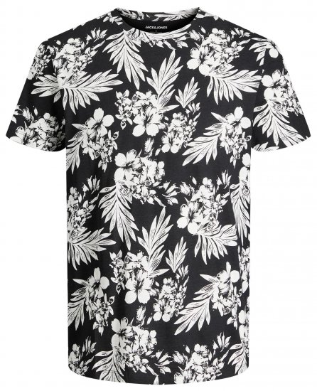 Jack & Jones JJCOASTAL AOP T-Shirt Black - Kratke Majice - Moške kratke majice za močnejše postave