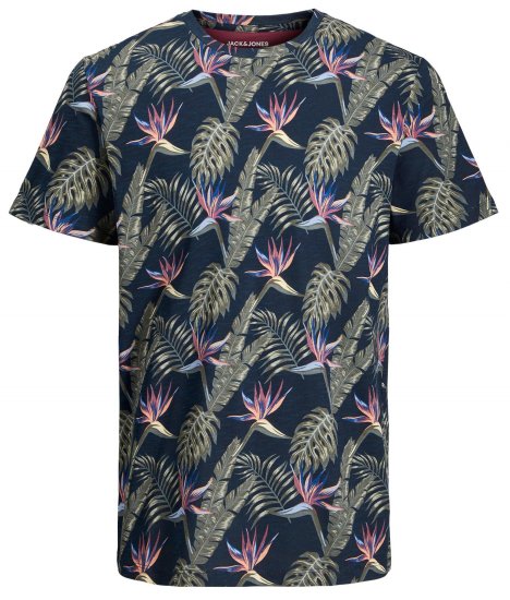 Jack & Jones JJCOASTAL AOP T-Shirt Navy - Kratke Majice - Moške kratke majice za močnejše postave