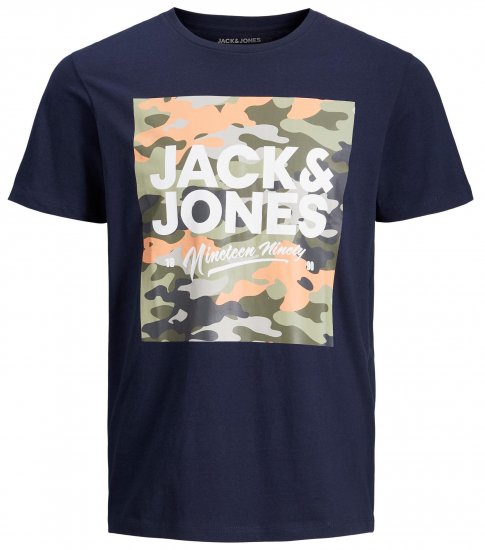 Jack & Jones JJPETE SHAPE Camo Print T-Shirt Navy - Kratke Majice - Moške kratke majice za močnejše postave