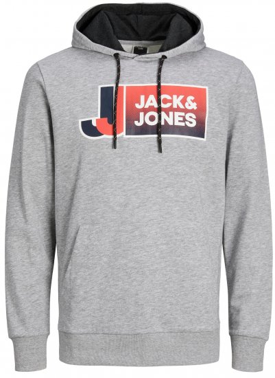 Jack & Jones JCOLOGAN Hoodie Light Grey Melange - Puloverji & jopice - Moški Puloverji & Jopice za Močnejše Postave