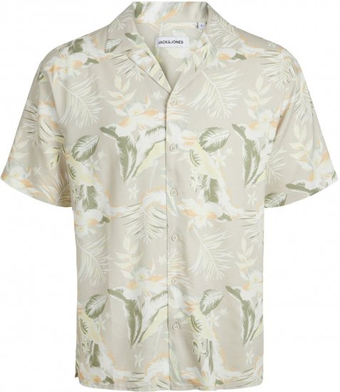 Jack & Jones JEFF FLORAL AOP RESORT Short Sleeve SHIRT Light Grey - Srajce - Moške srajce za Močnejše Postave