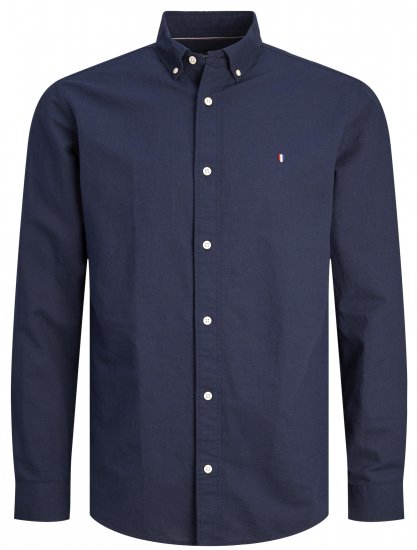 Jack & Jones JPRBLUSUMMER SHIELD LS Shirt Navy Blazer - Srajce - Moške srajce za Močnejše Postave