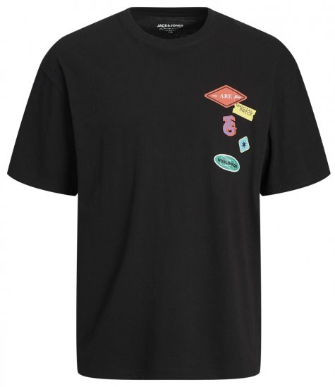Jack & Jones JORDECAL T-Shirt with Back Print Black - Kratke Majice - Moške kratke majice za močnejše postave