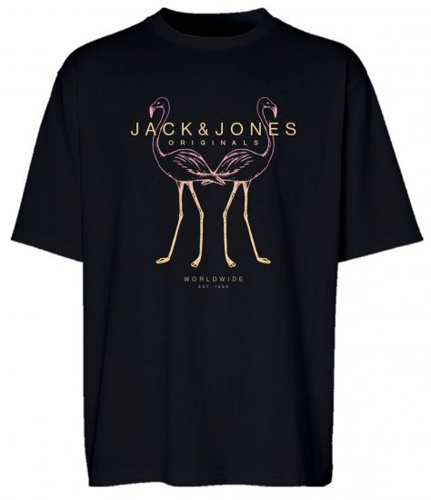 Jack & Jones JORLAFAYETTE 2 FST T-Shirt Black - Kratke Majice - Moške kratke majice za močnejše postave