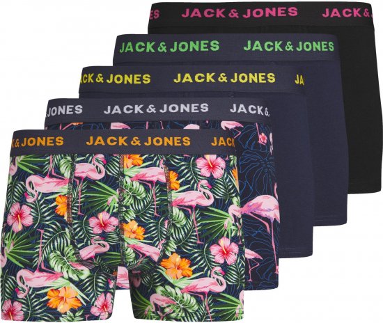 Jack & Jones JACPINK FLAMINGO TRUNKS 5 PACK Navy Blazer - Spodnje perilo & kopalne hlače - Moško Spodnje Perilo za močnejše postave