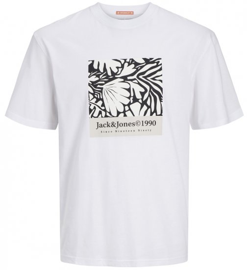  Jack & Jones JORMARBELLA AOP BRANDING T-Shirt Bright White - Kratke Majice - Moške kratke majice za močnejše postave