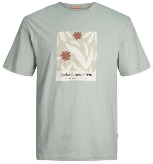 Jack & Jones JORMARBELLA AOP BRANDING T-Shirt Gray Mist - Kratke Majice - Moške kratke majice za močnejše postave