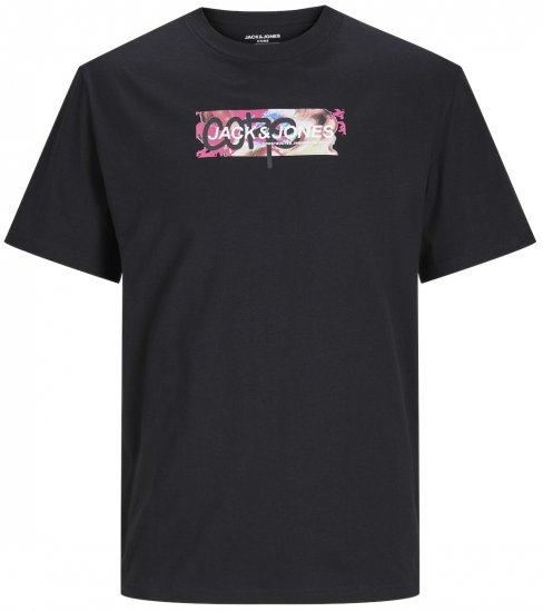 Jack & Jones JCOSUMMER PRINT T-Shirt Black - Kratke Majice - Moške kratke majice za močnejše postave