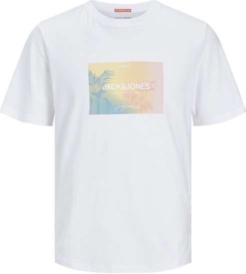 Jack & Jones JORARUBA Sunset Branding T-shirt White - Kratke Majice - Moške kratke majice za močnejše postave
