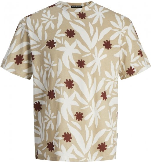 Jack & Jones JORMARBELLA AOP TEE SS CREW NECK PLS Fields Of Rye - Kratke Majice - Moške kratke majice za močnejše postave