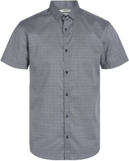 Jack & Jones JPRBLACARDIFF PRINT SHIRT S/S Navy Blazer - Srajce - Moške srajce za Močnejše Postave