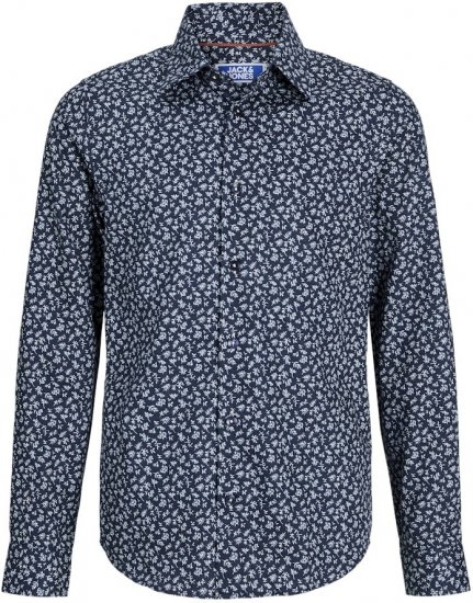 Jack & Jones BARNES Printed Dobby Long Sleeve Shirt Blue - Srajce - Moške srajce za Močnejše Postave