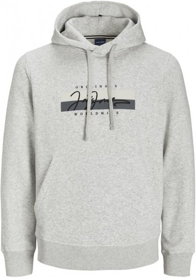 Jack & Jones Frederiksberg Box Script Hoodie White Melange - Puloverji & jopice - Moški Puloverji & Jopice za Močnejše Postave