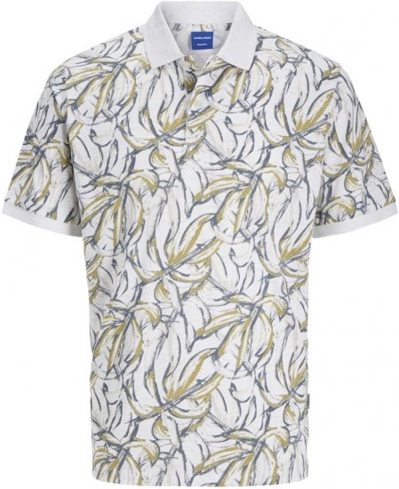 Jack & Jones Split AOP Print Polo White - Polo majice - Moške Polo Majice za Močnejše Postave