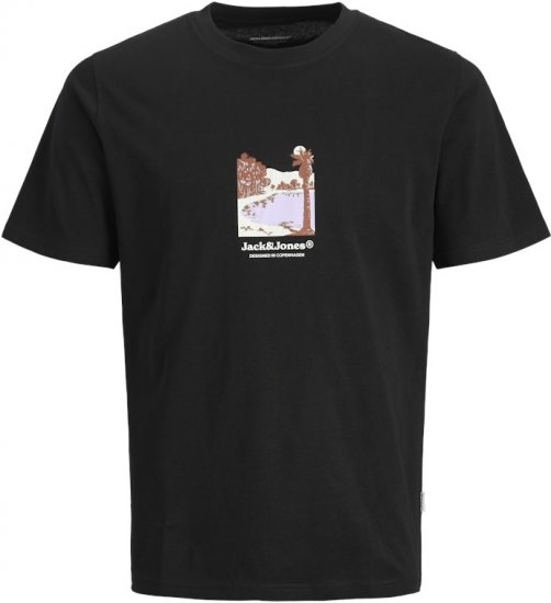 Jack & Jones Split Front Graphic Crew Neck T-Shirt Black - Kratke Majice - Moške kratke majice za močnejše postave