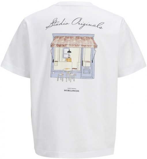 Jack & Jones Lington Back And Front Print Crew Neck T-Shirt Bright White - Kratke Majice - Moške kratke majice za močnejše postave