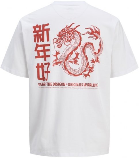 Jack & Jones Snake Dragon Crew Neck T-Shirt Bright White - Kratke Majice - Moške kratke majice za močnejše postave