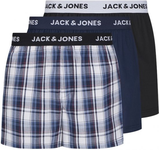 Jack & Jones Saigon Blue/Red Check Woven Boxers 3-Pack Navy Blazer - Spodnje perilo & kopalne hlače - Moško Spodnje Perilo za močnejše postave