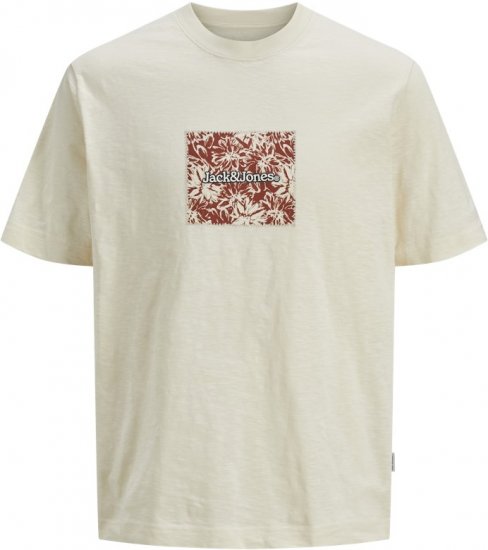 Jack & Jones Split Branding AOP Crew Neck T-Shirt Antique White - Kratke Majice - Moške kratke majice za močnejše postave