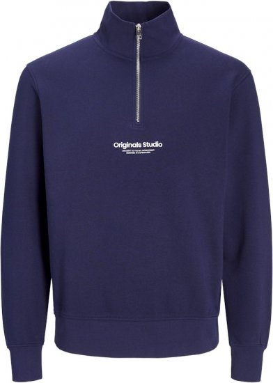 Jack & Jones Esterbro High Neck Quarter Zip Sweatshirt Ocean Cavern - Puloverji & jopice - Moški Puloverji & Jopice za Močnejše Postave