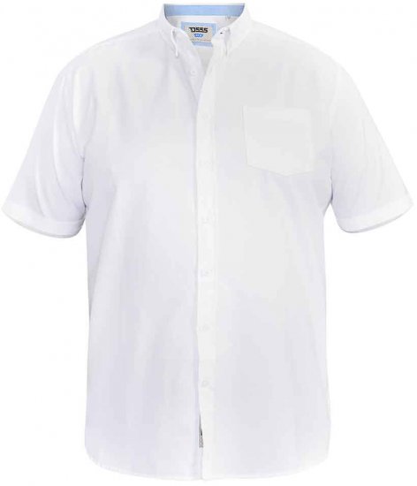 D555 James Short Sleeve Oxford Shirt White - Srajce - Moške srajce za Močnejše Postave