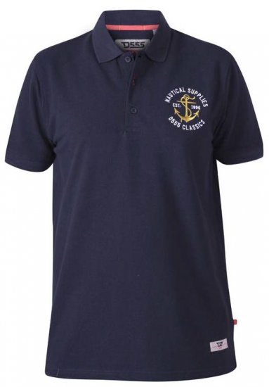 D555 Jefferson Short Sleeve Pique Polo Navy - Polo majice - Moške Polo Majice za Močnejše Postave