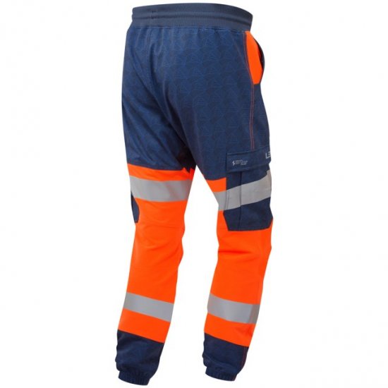 Leo Hawkridge Ecoviz High Performance 4X Stretch Trouser Hi-Vis Orange/Navy Print - Delovne obleke - Delovne Obleke Močnejše postave